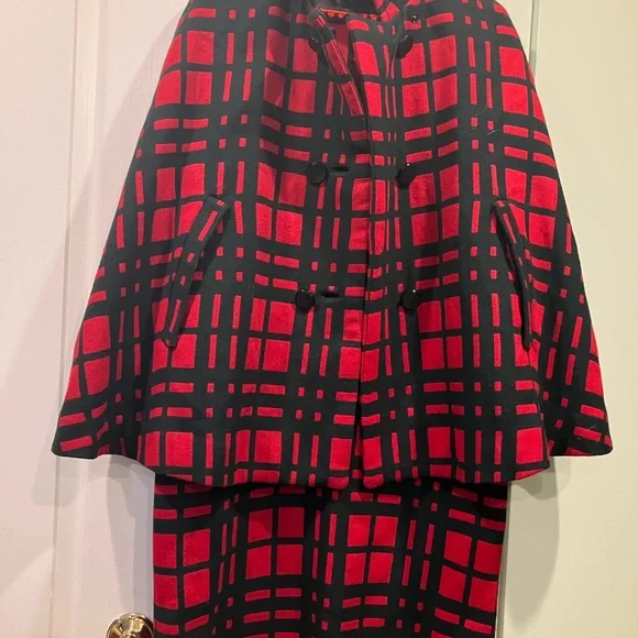 Red and Black Plaid Cape Coat - Picture 2 of 6